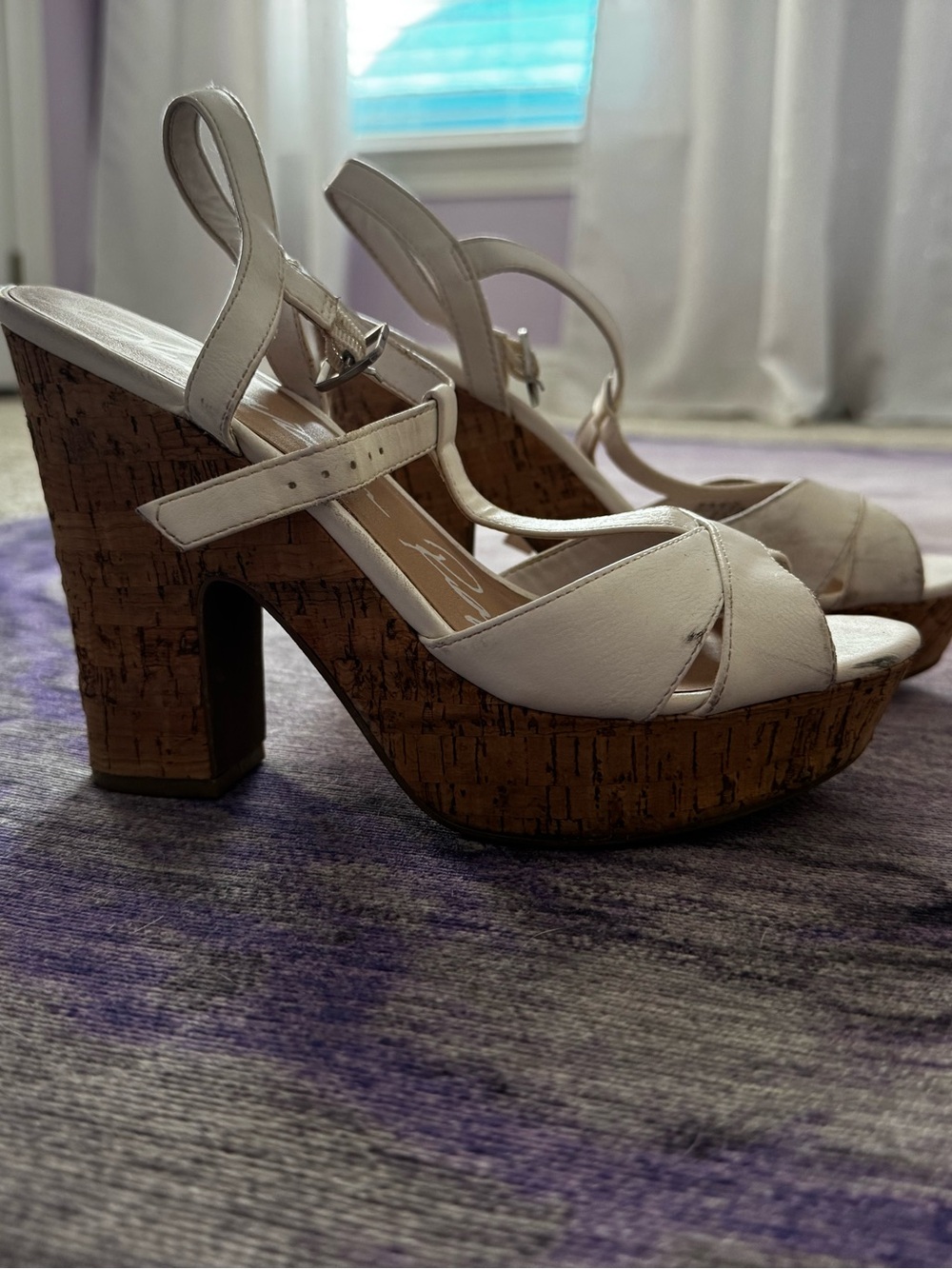 White Cork Platform Slingback Heels